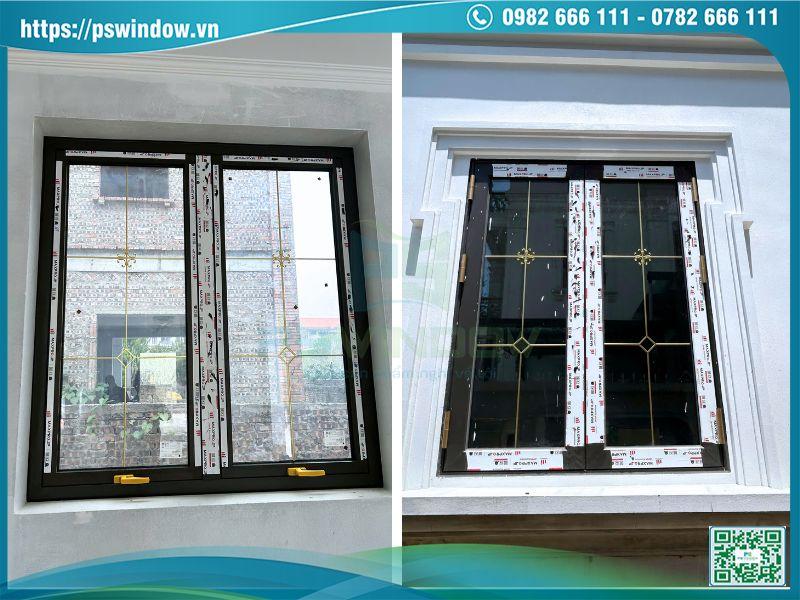 Cửa sổ nhôm Maxpro mở hất kính nan đồng tinh tế Cửa sổ nhôm Maxpro mở hất kính nan đồng tinh tế