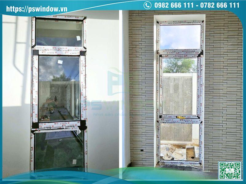 Mẫu cửa sổ mở hất 1 cánh fix trên dưới nhôm Maxpro
