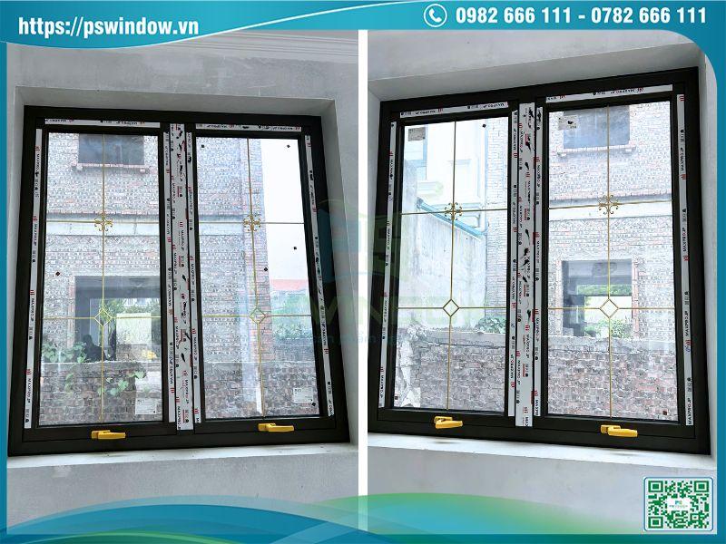 Cửa sổ mở hất 2 cánh kính nan đồng sang trọng