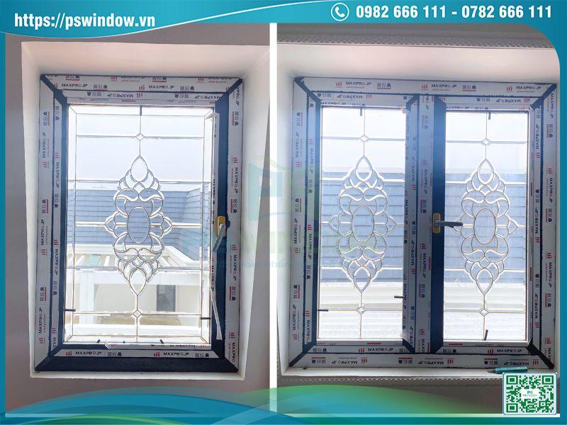 Cửa sổ mở quay nhôm Maxpro kính hộp hoa đồng Cửa sổ mở quay nhôm Maxpro kính hộp hoa đồng