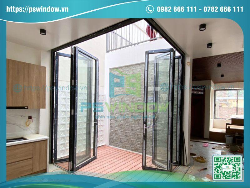 Mẫu cửa xếp trượt vuông góc nhôm Rolan Mẫu cửa xếp trượt vuông góc nhôm Rolan