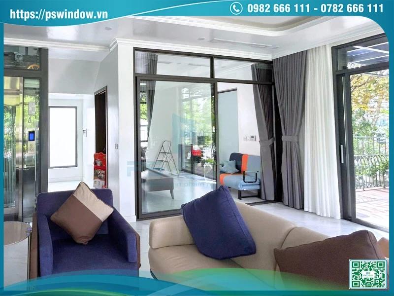 PSWINDOW thi công vách ngăn nhôm kính cửa lùa chất lượng, giá tốt