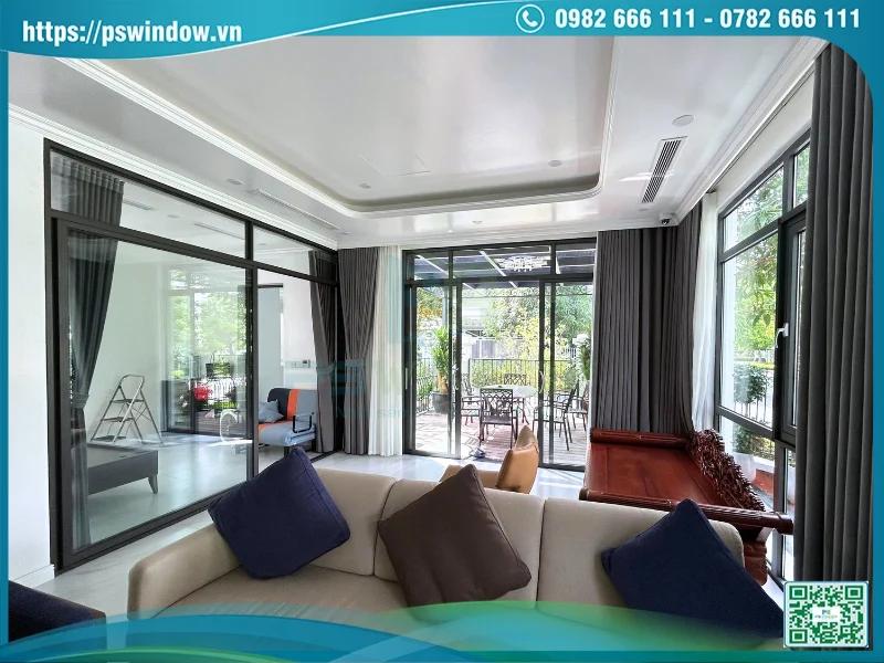 Vách ngăn phòng nhôm kính dạng cửa lùa hiện đại, tinh tế
