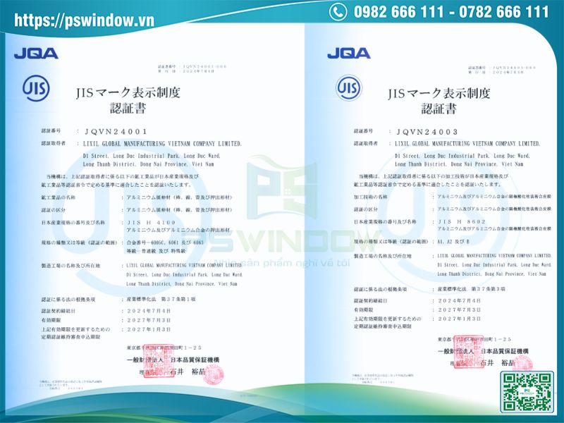 Chứng nhận JIS H4100 và H8602 nhôm Alvero