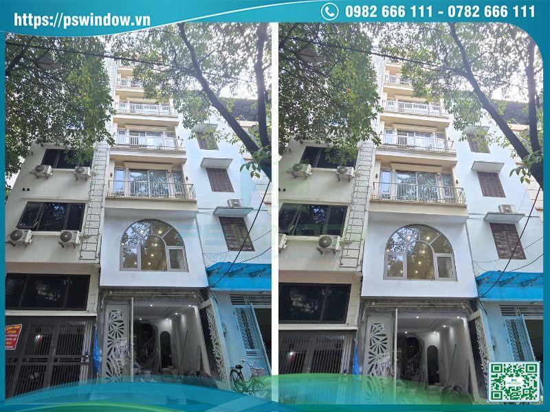 Công trình nhà phố Hoàng Quốc Việt lắp đặt cửa Maxpro màu champagne Pswindow
