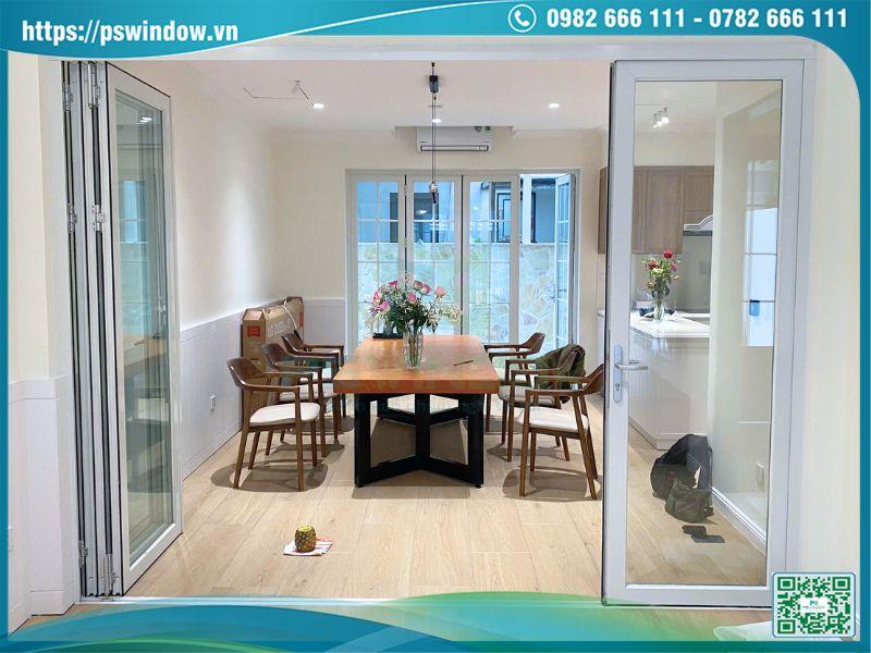 Cửa nhôm kính hộp cách âm kiểu xếp trượt hiện đại