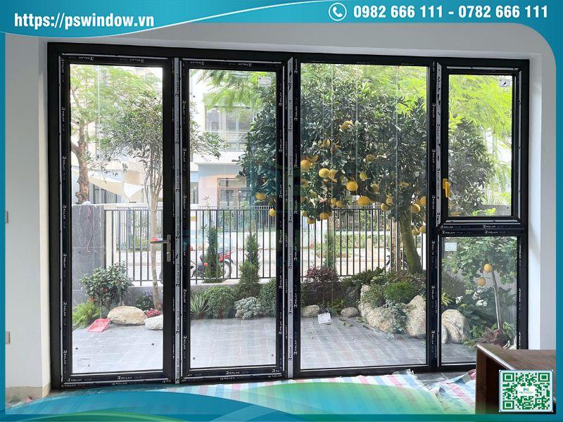 Cửa nhôm Rolan mở quay kính hộp cách âm màu trắng trong