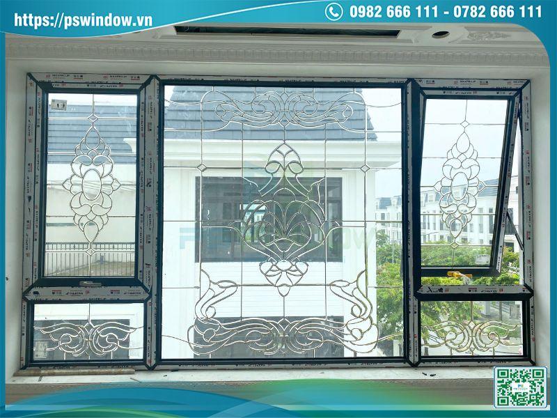 Cửa sổ kết hợp vách kính hộp hoa đồng nhôm Maxpro màu đen