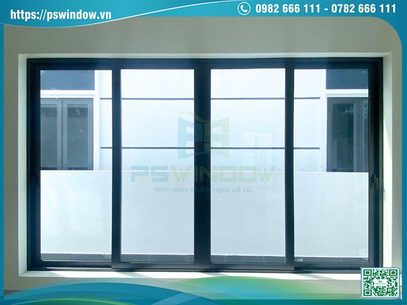 Mẫu cửa sổ lùa 4 cánh nhôm Xingfa màu xám đá