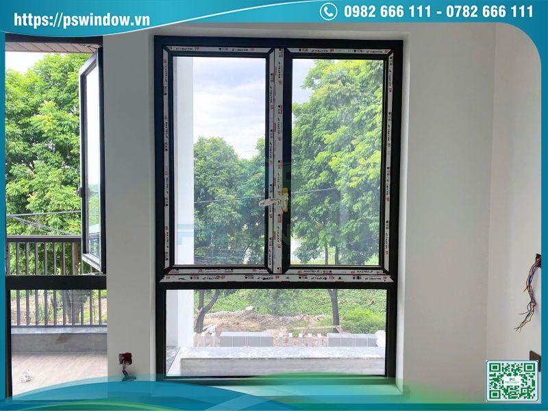 Mẫu cửa sổ mở quay 2 cánh nhôm Maxpro cao cấp màu đen