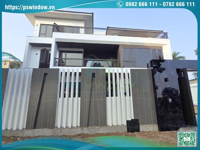 Pswindow lắp cửa nhôm Maxpro màu nâu thu cho biệt thự tại Đông Anh