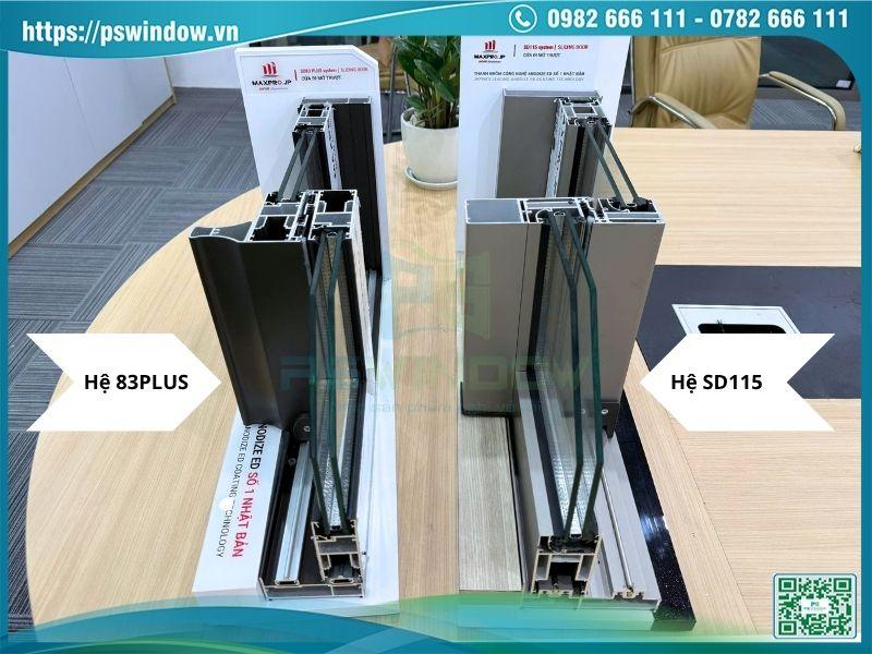 Cửa lùa nhôm Maxpro hệ SD115 vs hệ SD83plus