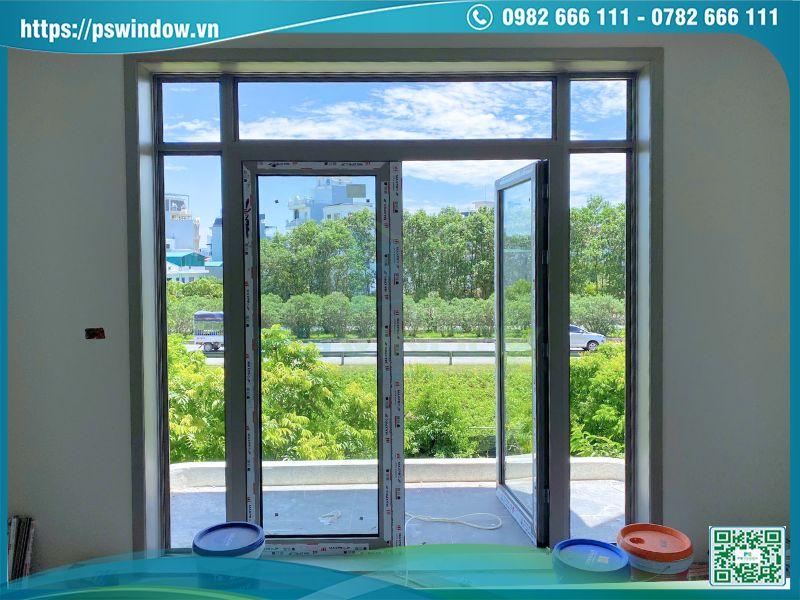 Cửa nhôm Maxpro mở quay màu sâm banh hệ 55