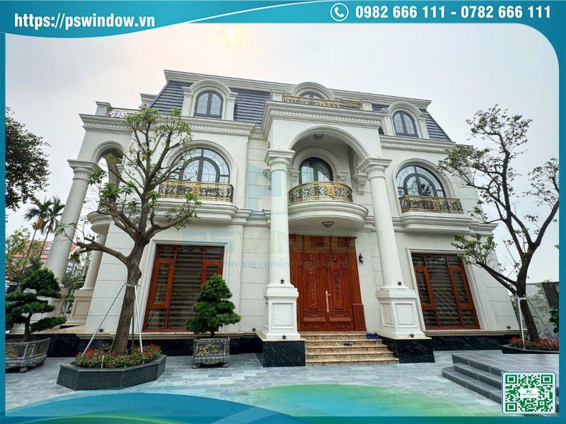 Cửa nhôm Maxpro uốn vòm kính hộp nan nhôm sang trọng cho biệt thự tân cổ điển