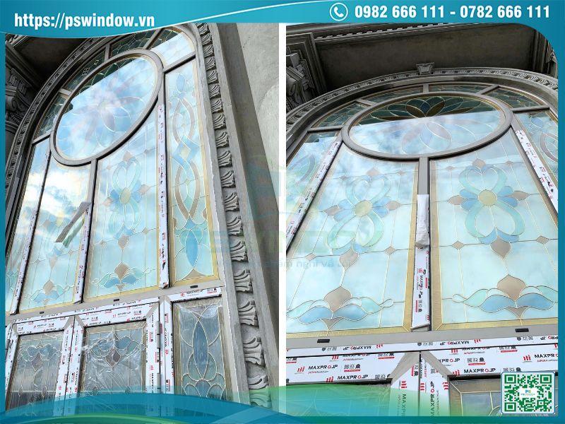 Cửa nhôm tân cổ điển uốn vòm kính hộp hoa đồng bền đẹp vượt trội