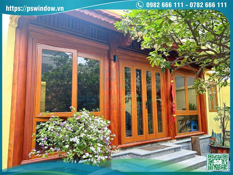 Cửa nhôm Xingfa nhập khẩu màu vân gỗ sang trọng, ấm cúng