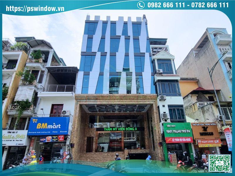 Mặt dựng nhôm Huyndai kính phản quang Pswindow thi công tại Bạch Mai, HN
