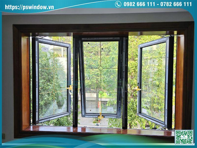 Mẫu cửa sổ nhôm kính 3 cánh đẹp kết hợp mở quay hất linh hoạt