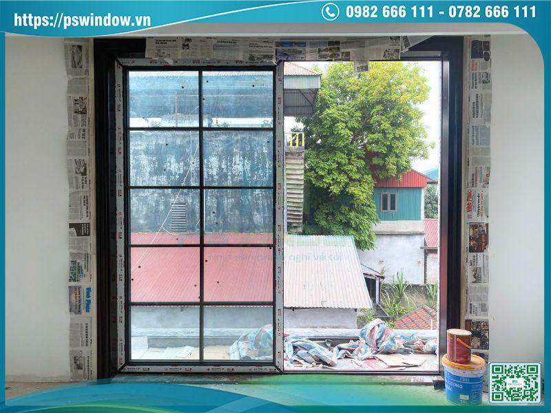 Cửa nhôm Maxpro kính hộp cao cấp có nan nhôm trang trí màu nâu thu