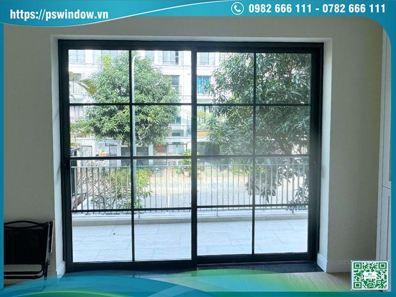 Cửa lùa nhôm Xingfa hệ 93 2 cánh kính hộp nan nhôm