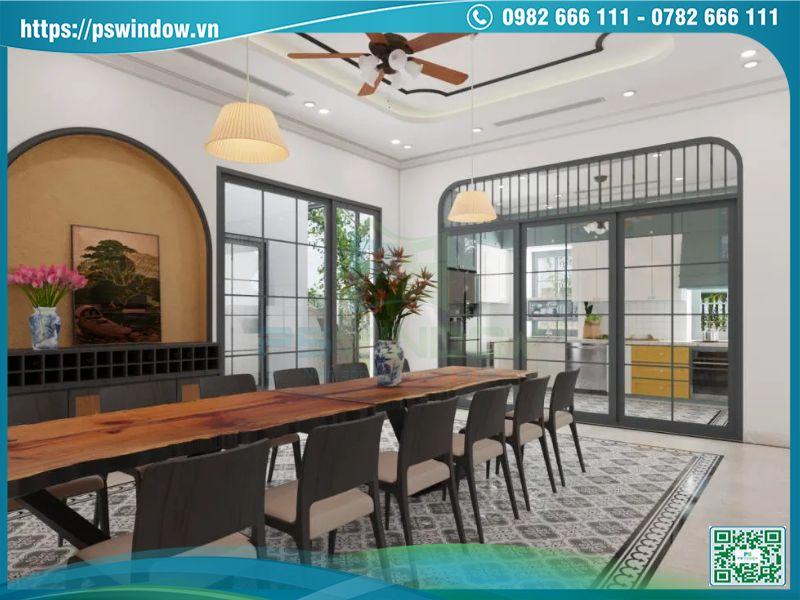 Cửa lùa cao cấp kính hộp nan nhôm sang trọng cho kiến trúc Indochine