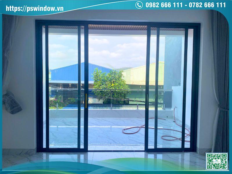 Cửa lùa nhôm kính 4 cánh 2 ray
