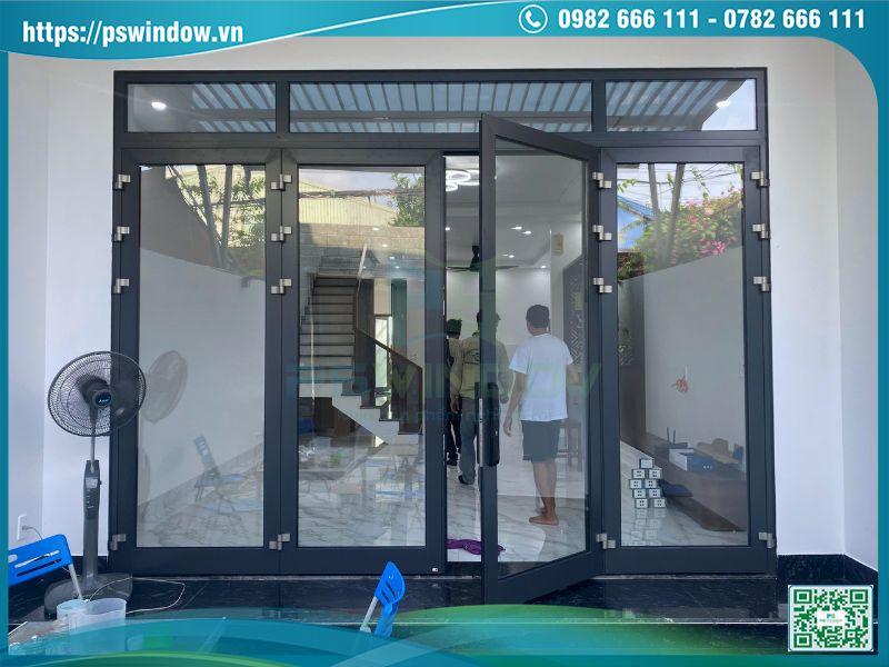 Cửa nhôm 4 cánh hệ 55 Xingfa màu xám đá