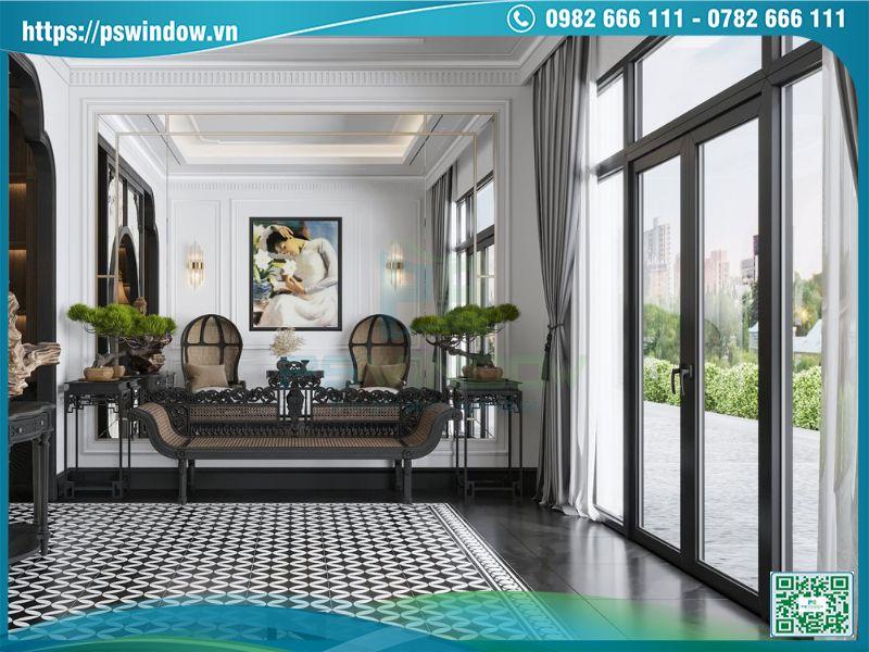 Cửa nhôm kính phong cách Indochine sử dụng khung nhôm cao cấp