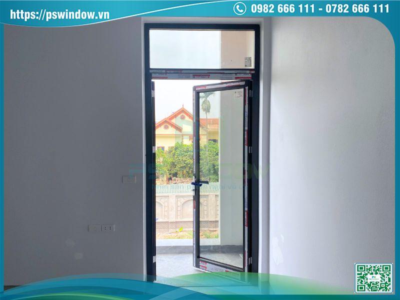 Cửa nhôm Xingfa mở quay 1 cánh fix trên kính trắng trong