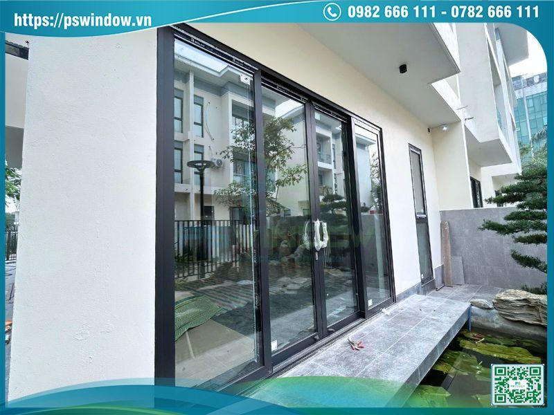 Cửa nhôm lùa 4 cánh Rolan kính hộp cách âm cách nhiệt, phụ kiện Cmech