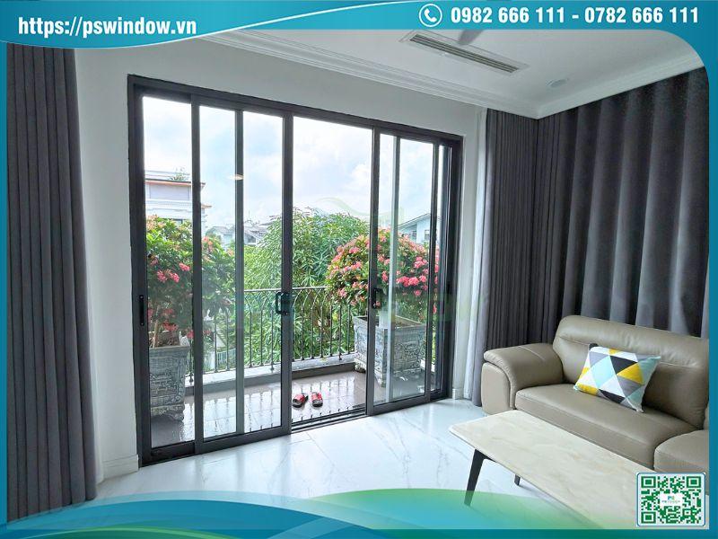 Cửa nhôm lùa 4 cánh Xingfa phụ kiện Kinlong đồng bộ