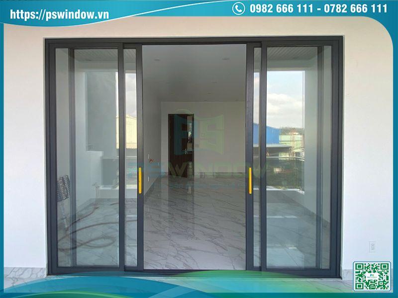 Cửa nhôm Xingfa 4 cánh hệ 55 màu xám đá mở lùa