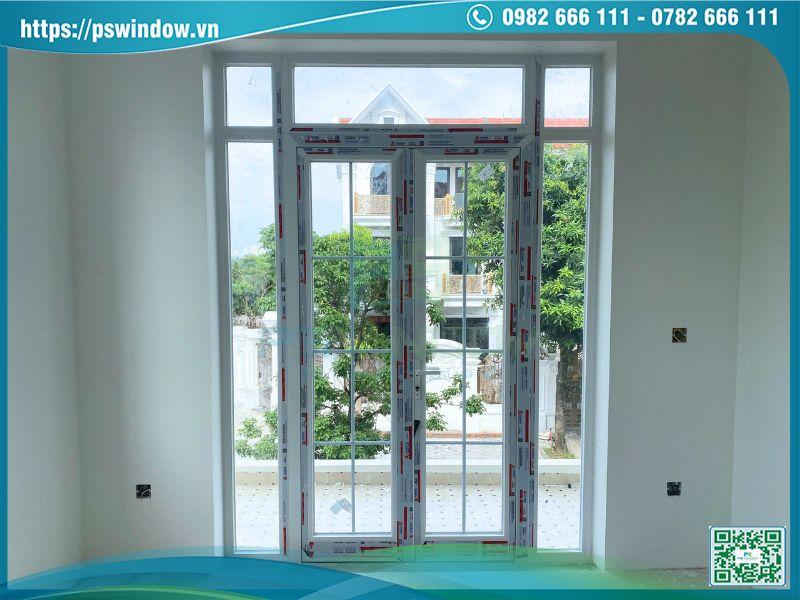 Cửa nhôm Xingfa hệ 55 mở quay 2 cánh có fix dùng kính hộp nan nhôm