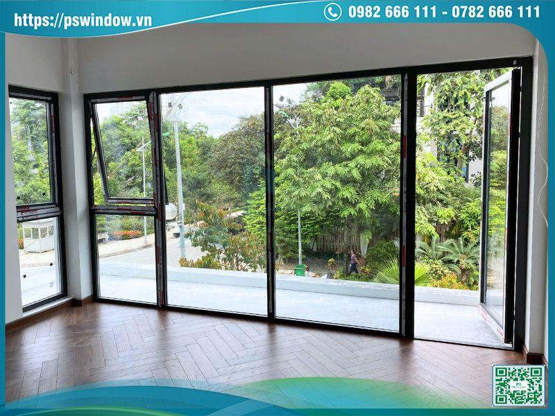 Cửa nhôm Xingfa mở quay 1 cánh kết hợp vách kính cửa sổ