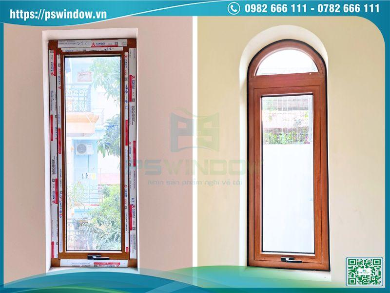 Cửa sổ mở hất 1 cánh nhôm Xingfa giả gỗ