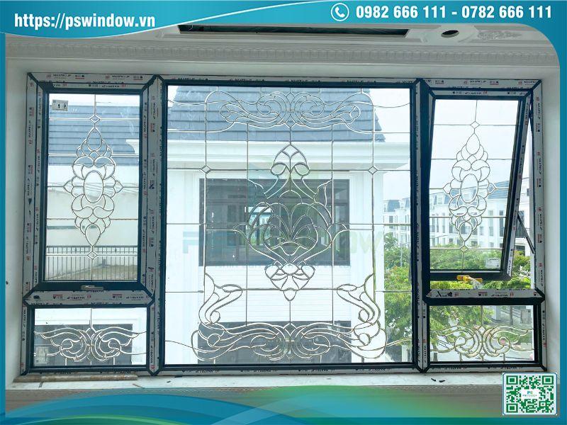 Cửa sổ mở hất Maxpro kết hợp vách kính hoa đồng cao cấp