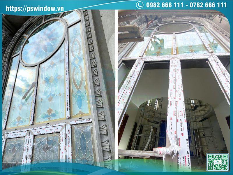 Cửa vòm nhôm kính thông tầng chia đố chịu lực cho kiến trúc tân cổ