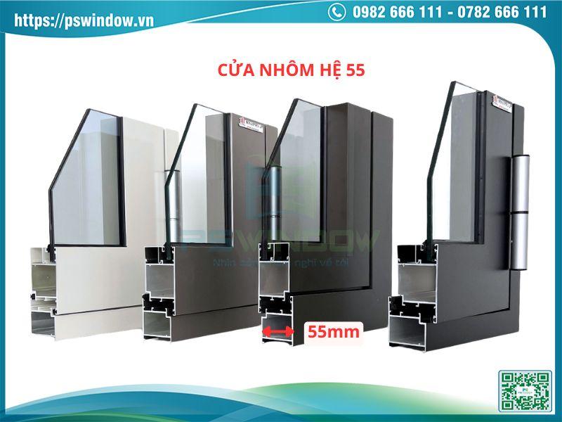 Nhôm hệ 55 với bề rộng khung bao 55mm