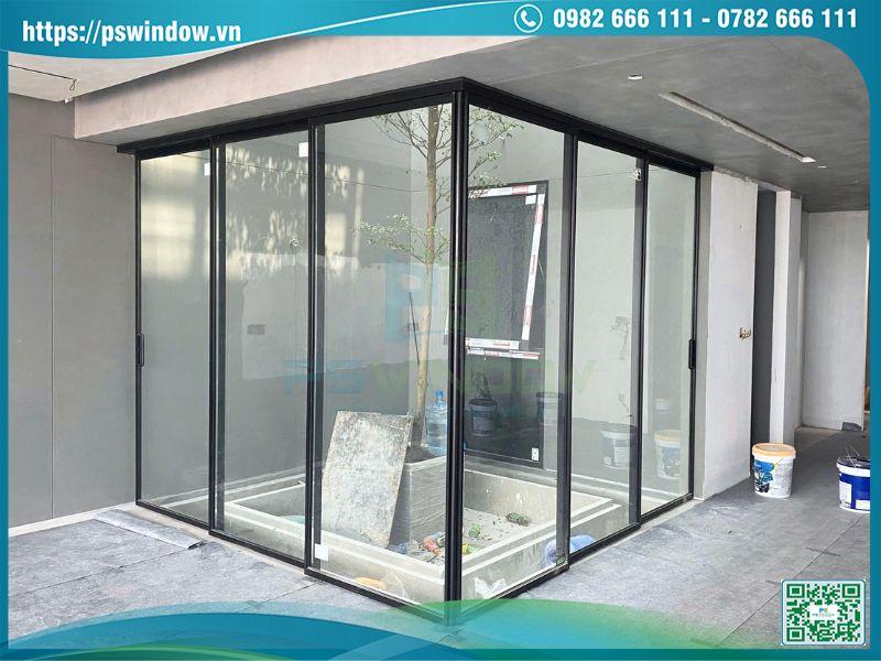 PSWINDOW lắp đặt cửa lùa vuông góc nhôm kính chất lượng, giá tốt