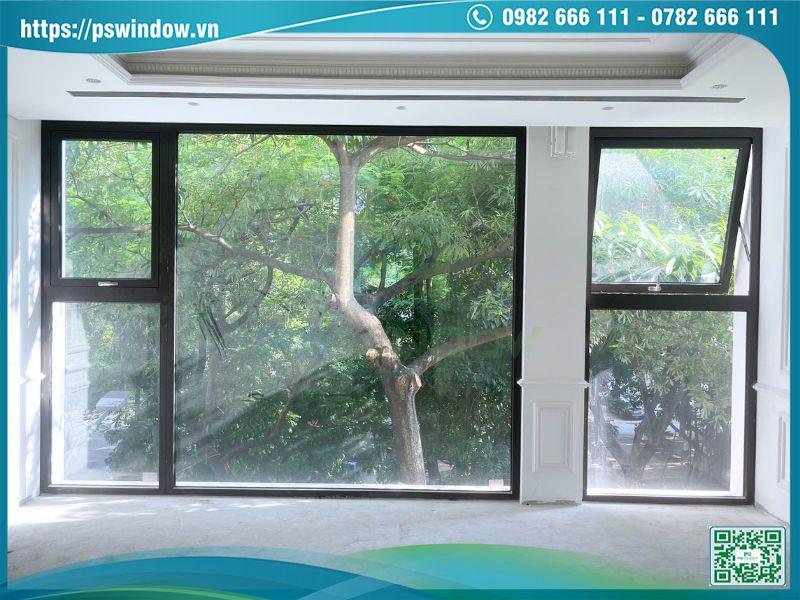 Vách kính hộp Low-e cách âm cách nhiệt kết hợp cửa sổ mở hất kích thước lớn