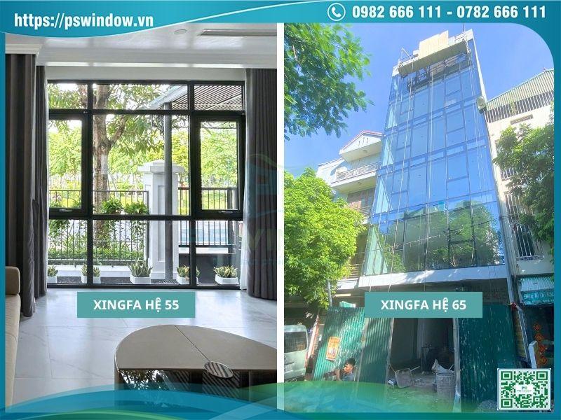 Vách kính nhôm Xingfa hệ 55 với hệ 65