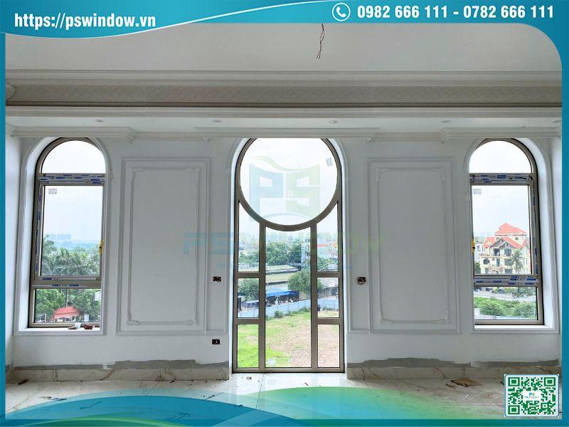 Vách kính và cửa sổ uốn vòm nhôm Xingfa Anode hệ 55